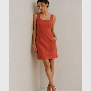 Theory Terracotta Sheath Dress 0 Minimalist Pocket Dress Stretch Cotton